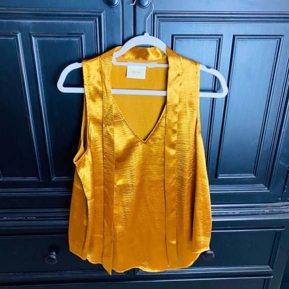 Anthropologie Maeve Gold Metallic Neck Tie Tank - Picture 3 of 8